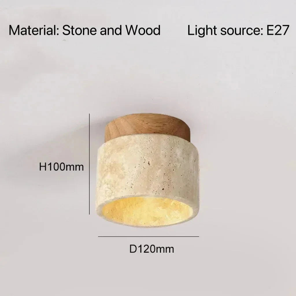 Yellow Travertine LED Ceiling Lamp Japanese Wooden Downlight round Wood Light for Living Room Corridor Porch Balcony