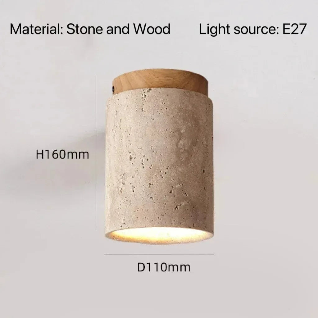 Yellow Travertine LED Ceiling Lamp Japanese Wooden Downlight round Wood Light for Living Room Corridor Porch Balcony